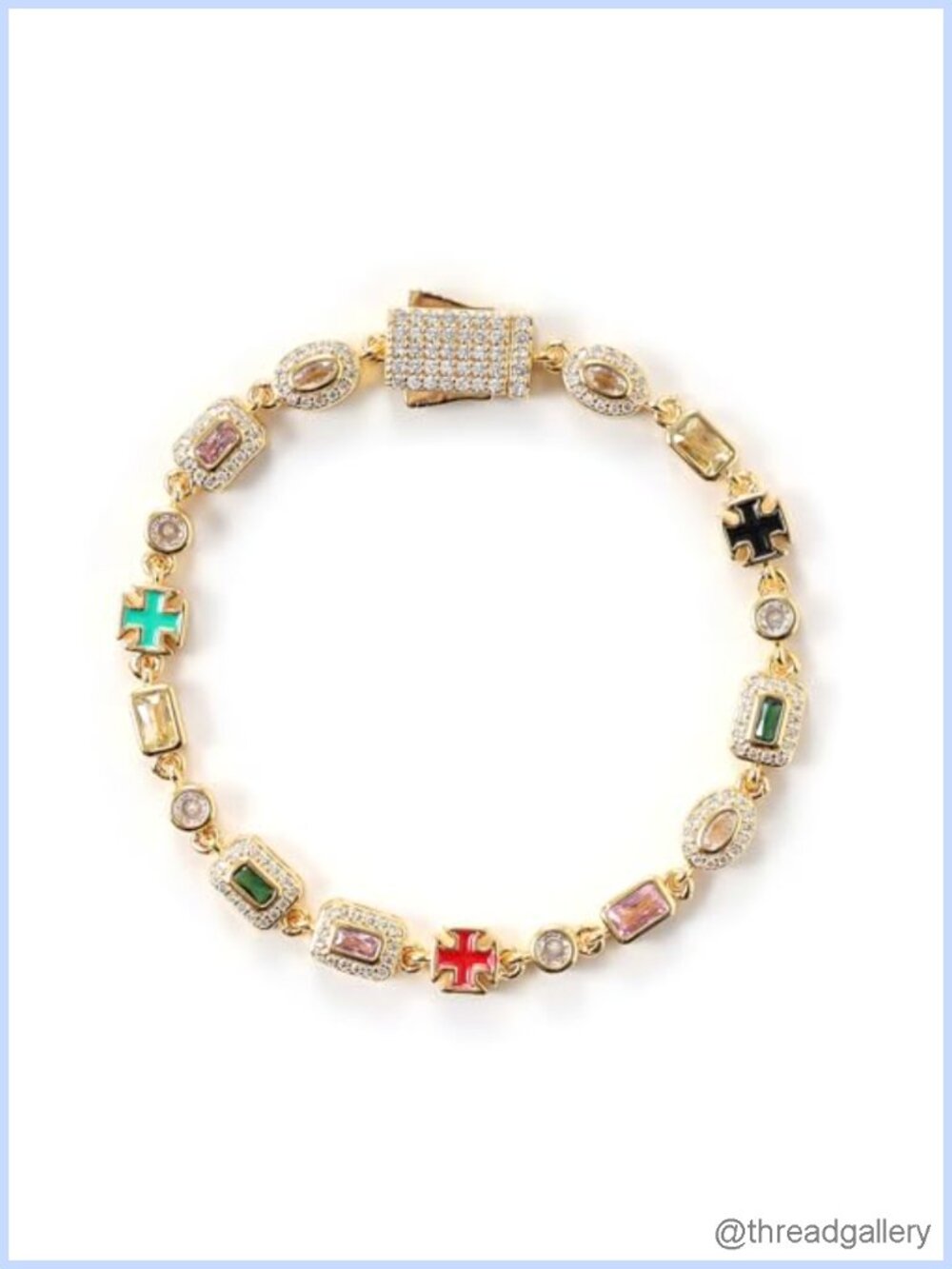 6mm Cubic Zirconia Cross Tennis Bracelet Gold Plated Brass Box Clasp